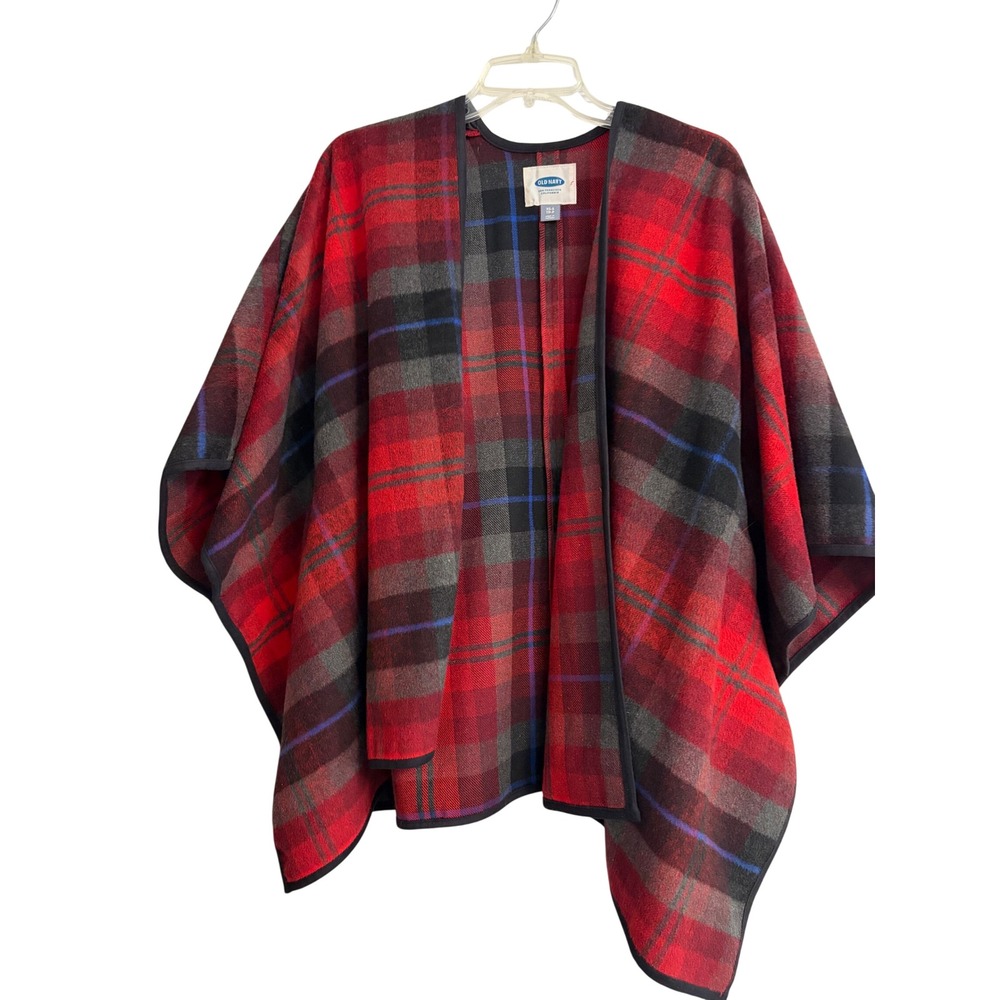 Old Navy Plaid Poncho Wrap XS-S Red Flannel, Wrap, Shawl, Cape, Outerwear